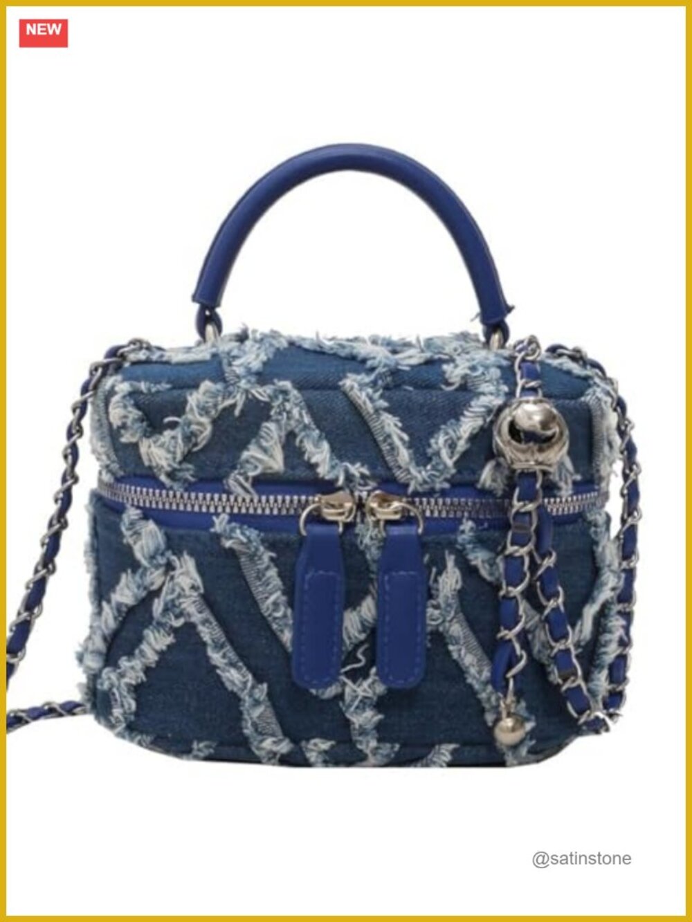 Quilted Denim Bucket Bag Chain Strap Crossbody Mini Tote Wallet